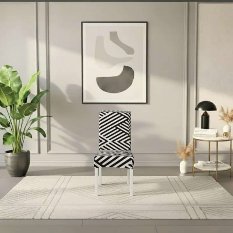 Housse De Chaise À Motif Rayures Croisées Noir Et Blanc Moderne Housse De Chaise À Motif Rayures Croisées Noir Et Blanc Moderne
