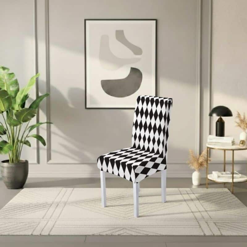 Housse De Chaise À Motif Losanges Noir Et Blanc Élégante Housse De Chaise À Motif Losanges Noir Et Blanc Élégante