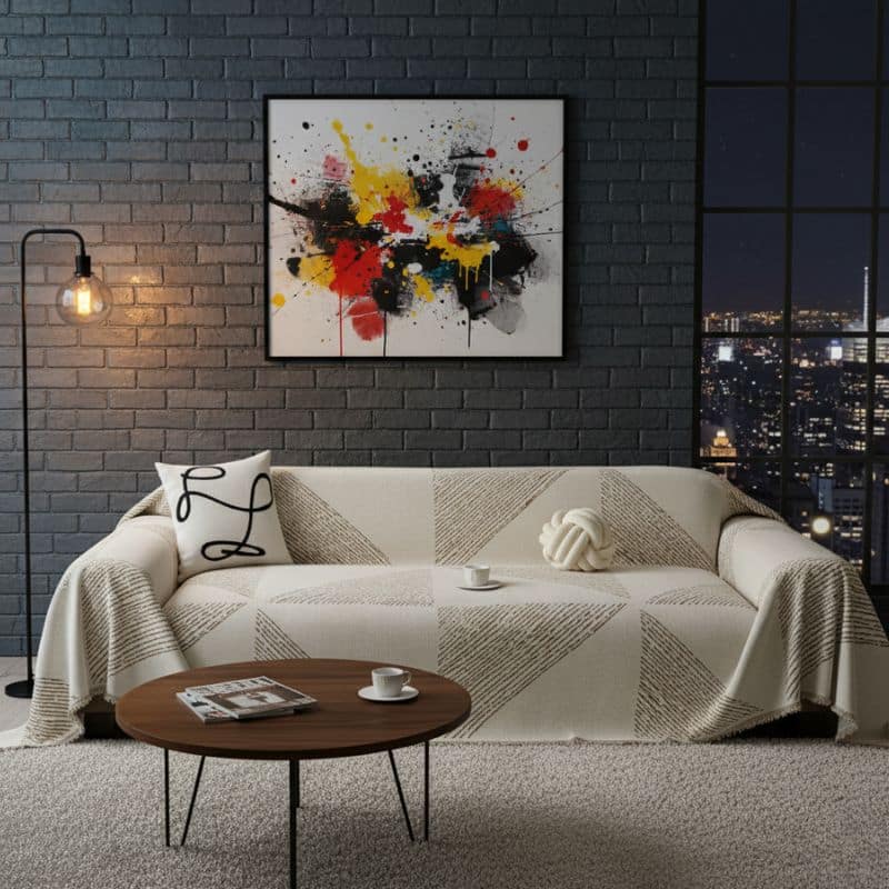10-119 Jeté de Canapé en Tissu Chenille À Motifs Géométriques
