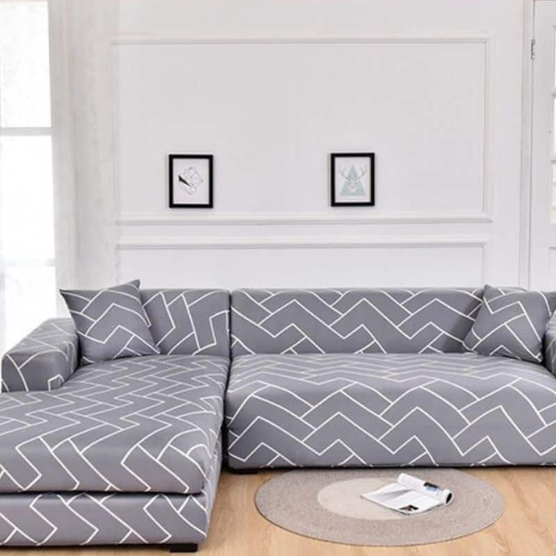 10-17 Housse de Canapé Angle Extensible À Motif Chevron Moderne