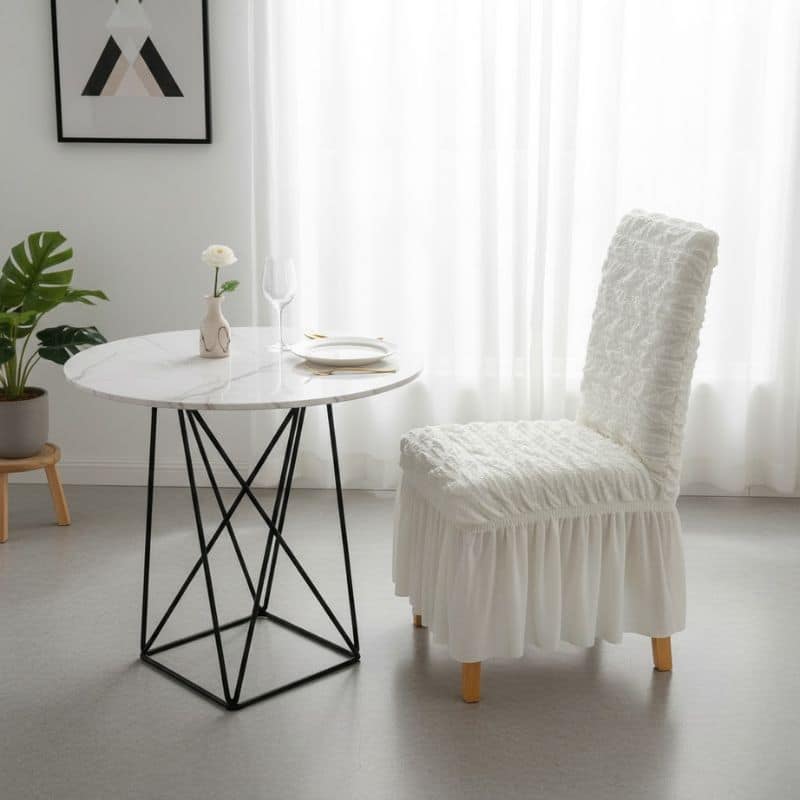 10-63 Housse De Chaise Évènementiel Avec Jupe Et Motif Froissé