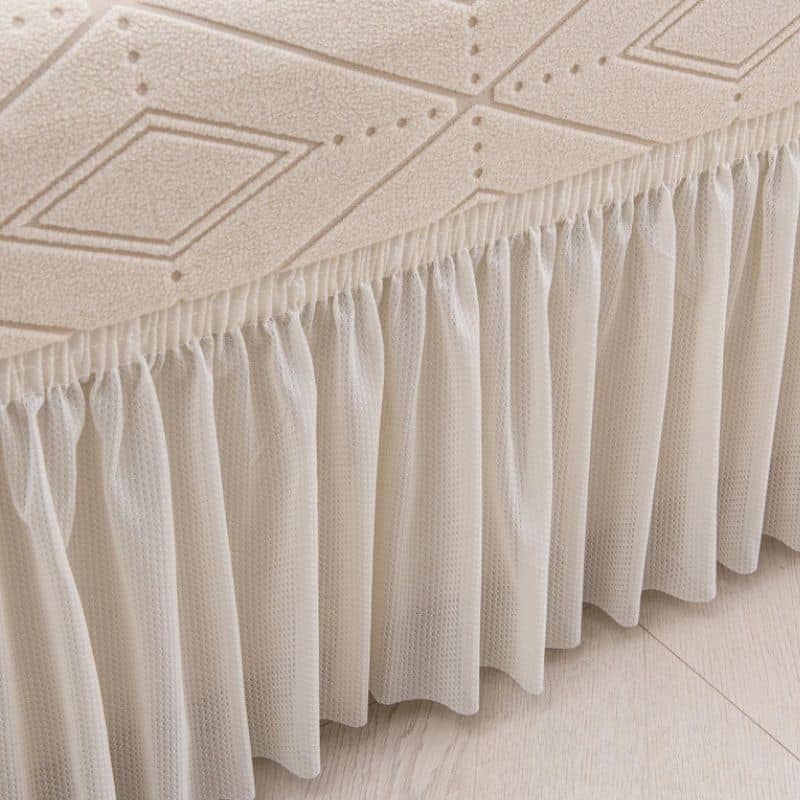 Housse de Canapé 2 Places Extensible À Motif Losange avec Jupe Plissée Housse de Canapé 2 Places Extensible À Motif Losange avec Jupe Plissée