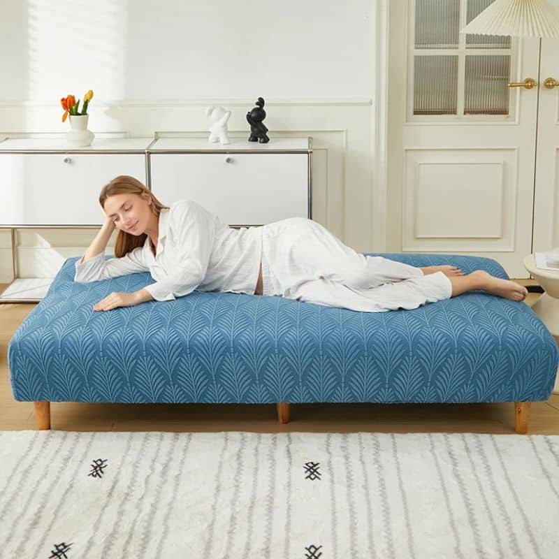 Housse De Canapé Convertible À Motif Naturel En Jacquard Bleu Chic Housse De Canapé Convertible À Motif Naturel En Jacquard Bleu Chic