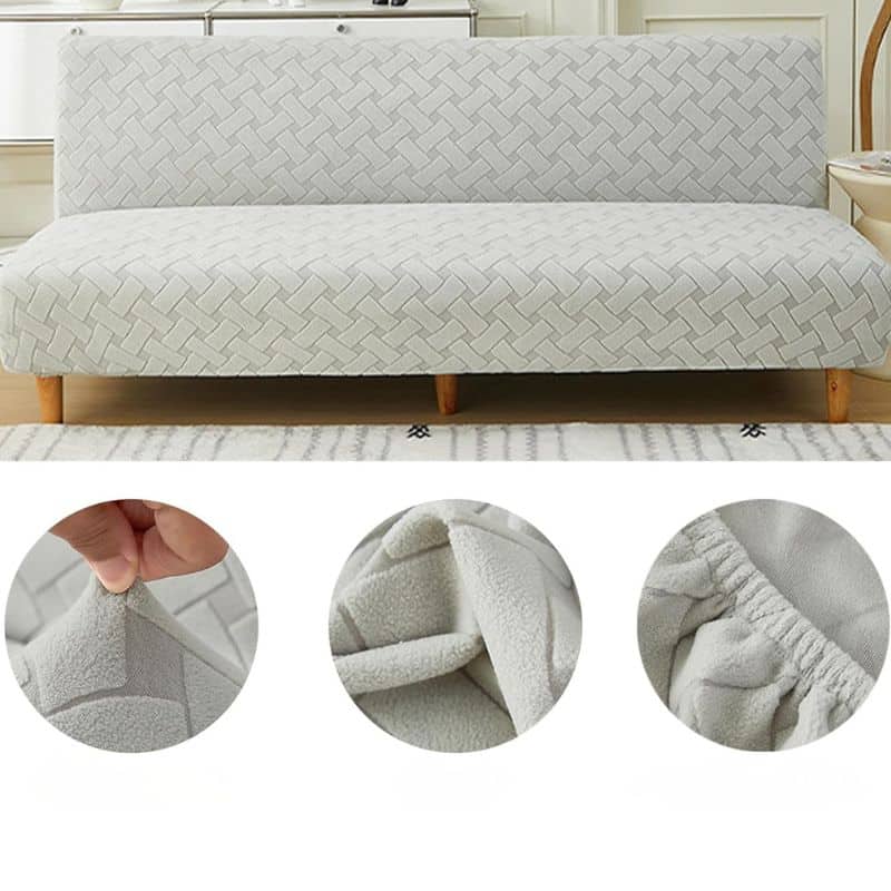 Housse De Canapé Convertible Unie En Jacquard Extensible Housse De Canapé Convertible Unie En Jacquard Extensible