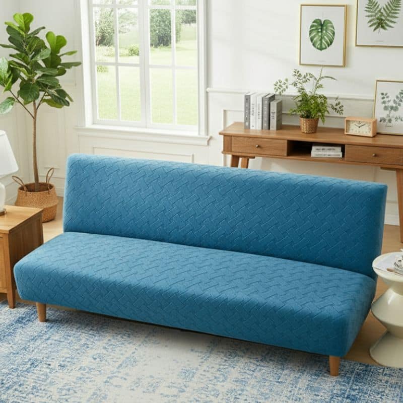Housse De Canapé Convertible Unie En Jacquard Extensible Housse De Canapé Convertible Unie En Jacquard Extensible