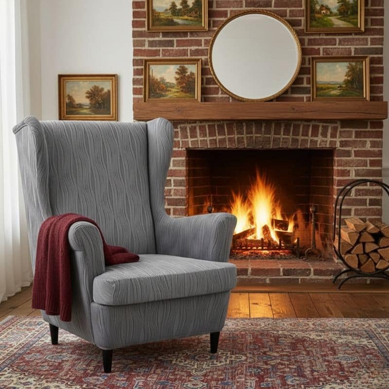 13-64 Housse de Fauteuil Unie à Rayures Élégantes