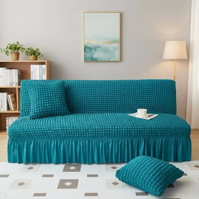 15-12 Housse De Canapé Convertible Unie Avec Jupe Extensible Chic