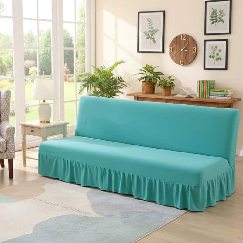 17-7 Housse De Canapé Convertible Unie Avec Jupe Élégante Et Moderne