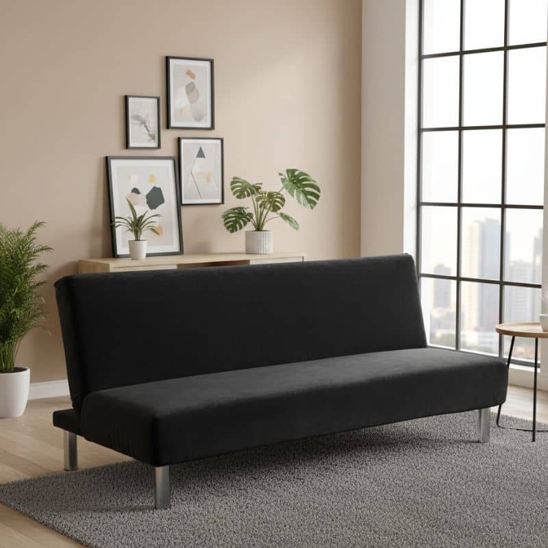 19-3 Housse De Canapé Convertible Unie En Velours Doux Chic Et Lavable