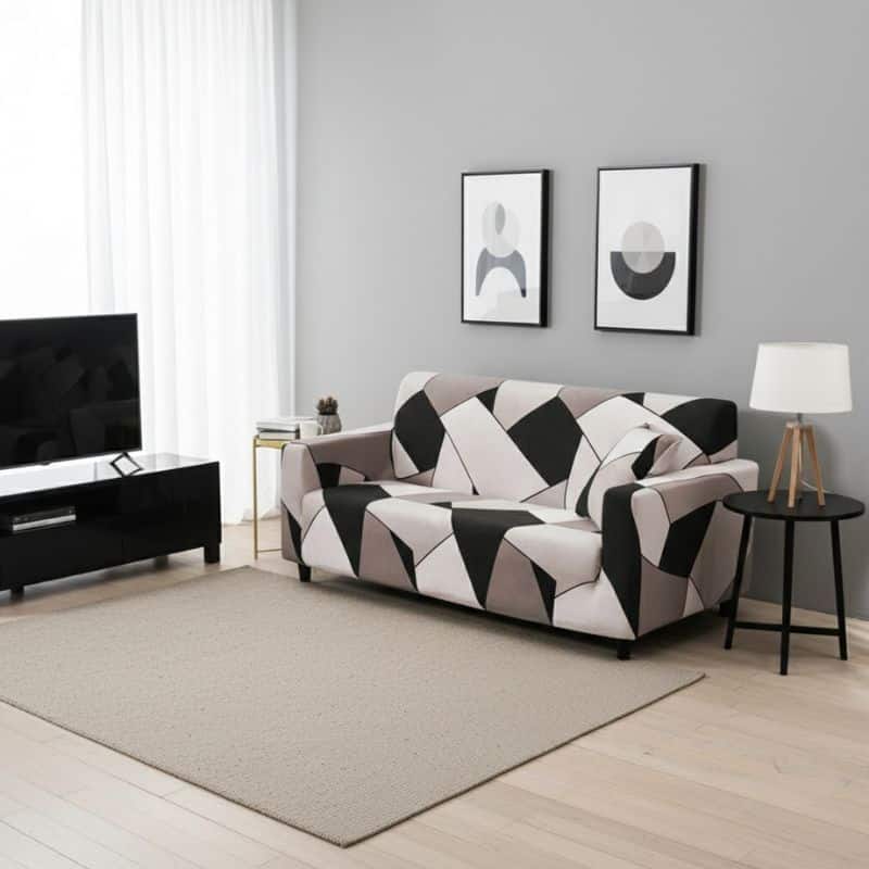 Housse de Canapé 2 Places Extensible À Motif Géométrique Contemporain Housse de Canapé 2 Places Extensible À Motif Géométrique Contemporain