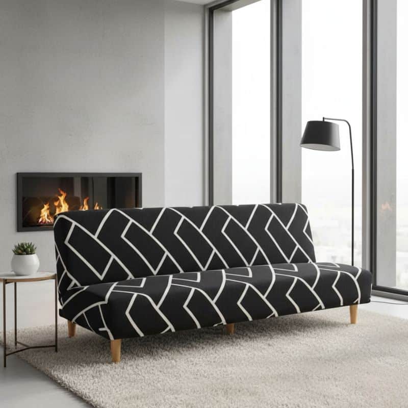 Housse De Canapé Convertible À Motif Linéaire Noir Et Blanc Housse De Canapé Convertible À Motif Linéaire Noir Et Blanc