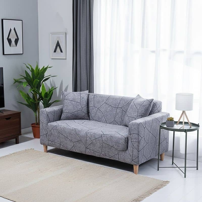 Housse de Canapé 2 Places Extensible à Motif Géométrique Noir et Gris Housse de Canapé 2 Places Extensible à Motif Géométrique Noir et Gris