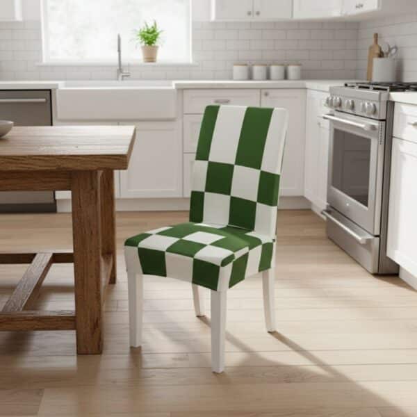 Housse De Chaise Extensible À Motif Carreaux Vert Chic