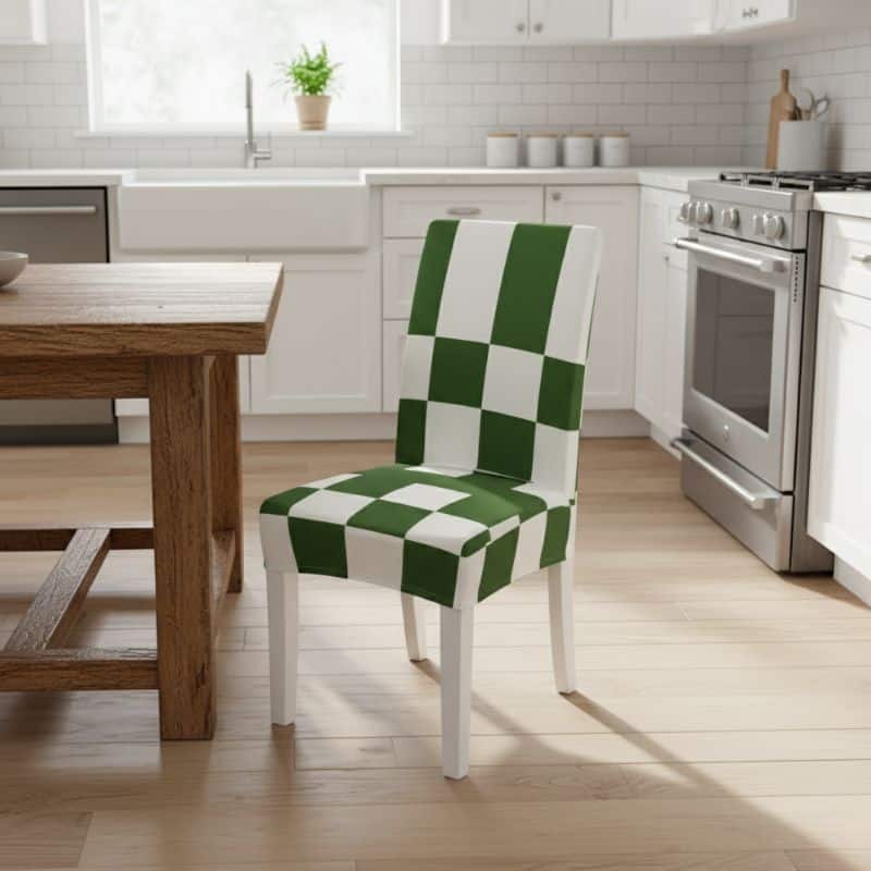 Housse De Chaise Extensible À Motif Carreaux Vert Chic Housse De Chaise Extensible À Motif Carreaux Vert Chic