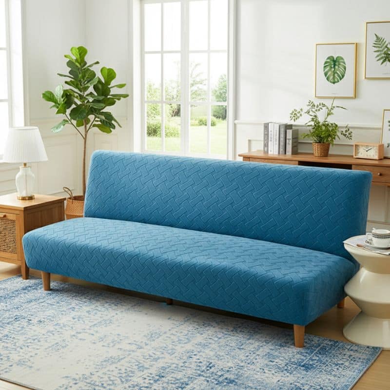 Housse De Canapé Convertible Unie En Jacquard Extensible Housse De Canapé Convertible Unie En Jacquard Extensible
