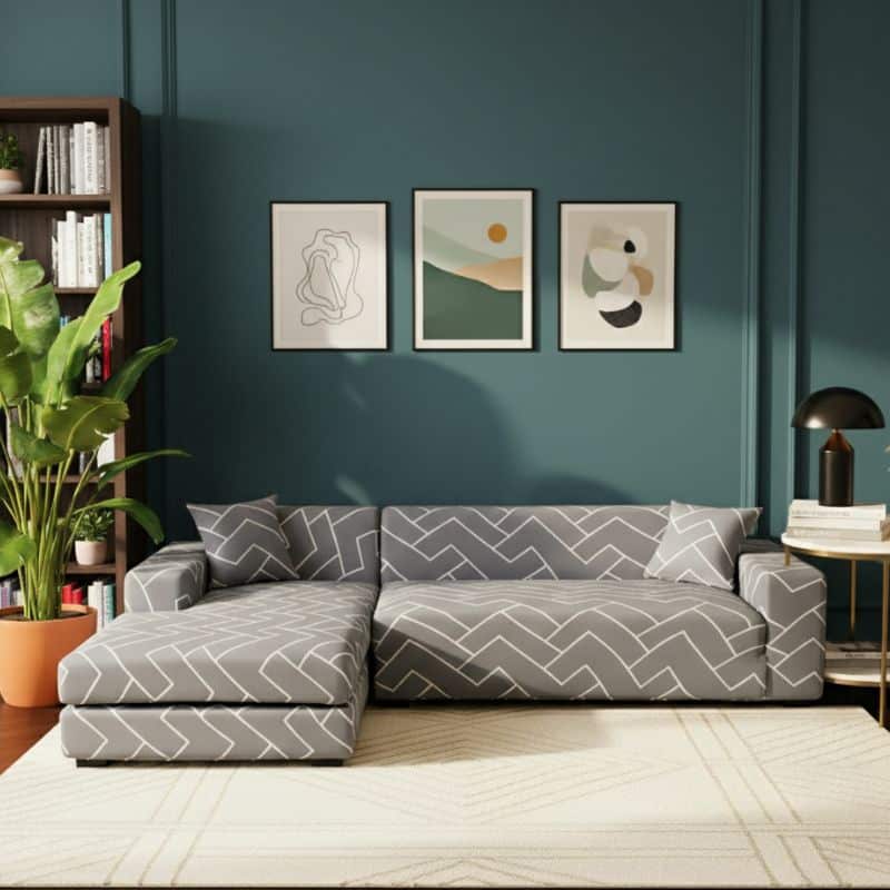 Housse de Canapé Angle Extensible À Motif Chevron Moderne Housse de Canapé Angle Extensible À Motif Chevron Moderne