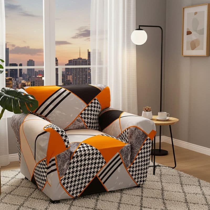 Housse de Fauteuil Extensible Au Design Géométrique Housse de Fauteuil Extensible Au Design Géométrique