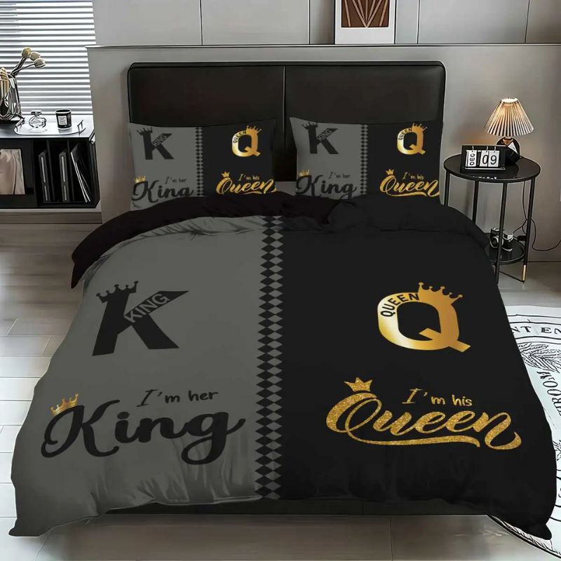 Housse de Couette Style Couple Roi et Reine Élégant Housse de Couette Style Couple Roi et Reine Élégant