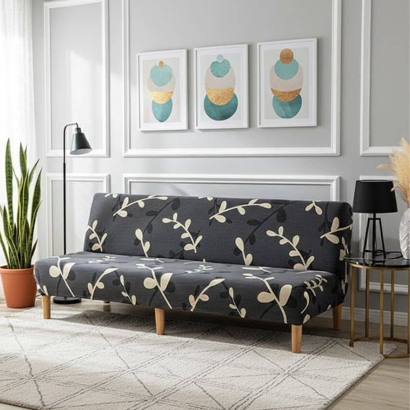 Housse De Canapé Clic-Clac Noire Taille Standard À Motif Floral Beige Housse De Canapé Clic-Clac Noire Taille Standard À Motif Floral Beige