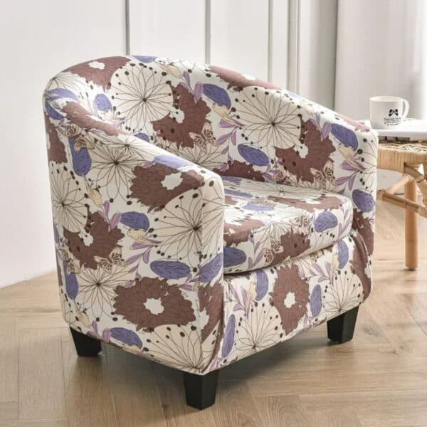 Housse De Fauteuil Motif Floral Violet Et Marron Élégante