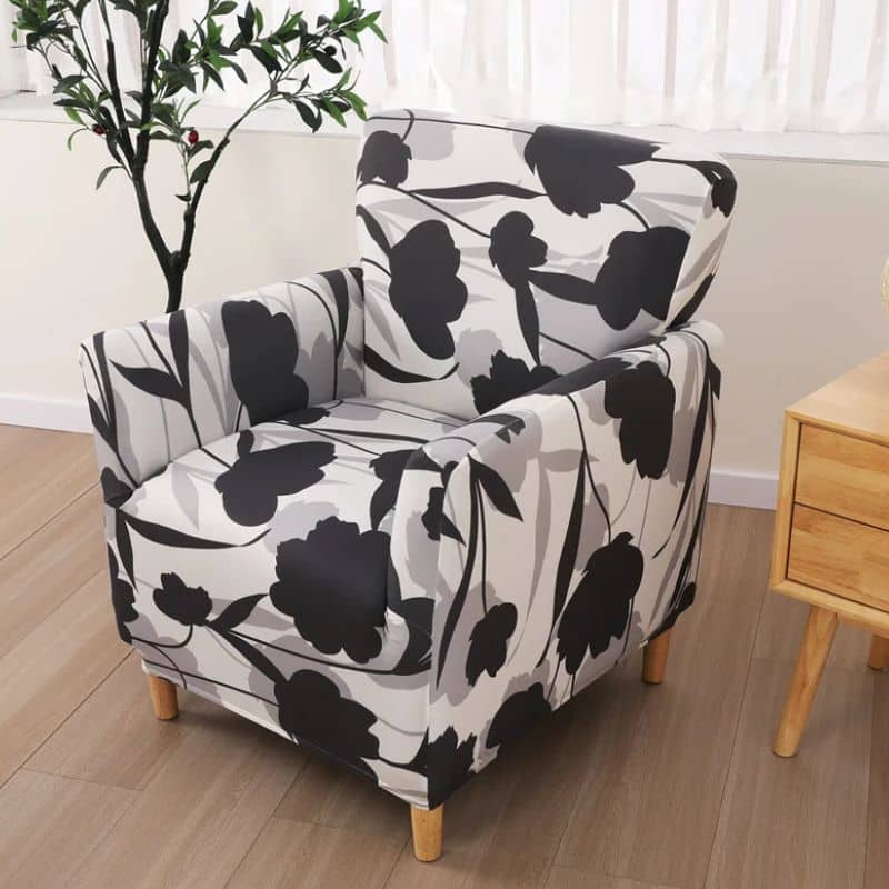 Housse De Fauteuil Bergère Élastique À Motif Floral Noir Housse De Fauteuil Bergère Élastique À Motif Floral Noir