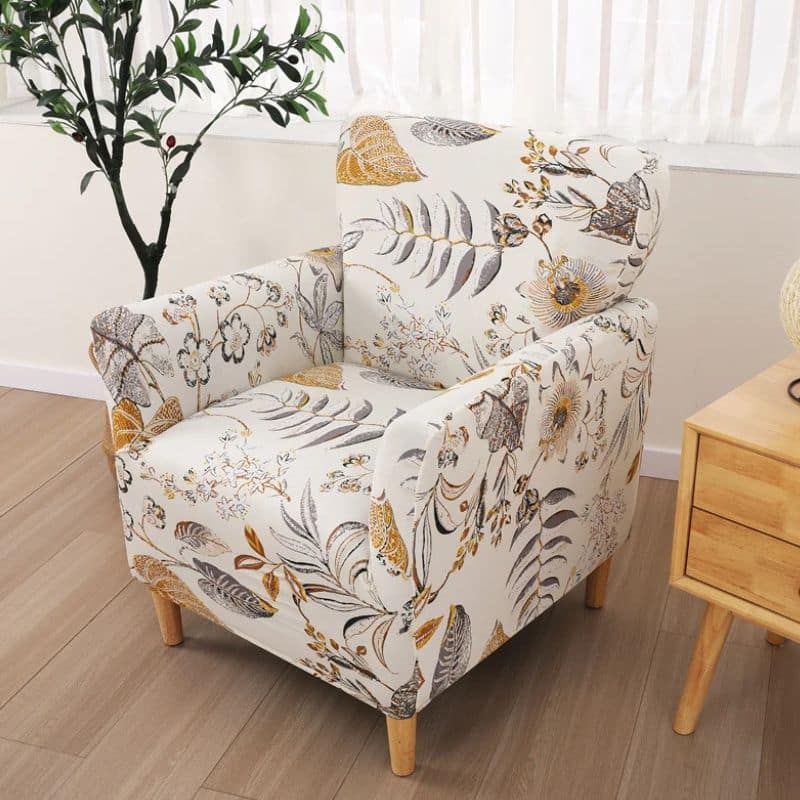 Housse De Fauteuil Bergère Imprimée Fleurs Et Feuilles Housse De Fauteuil Bergère Imprimée Fleurs Et Feuilles