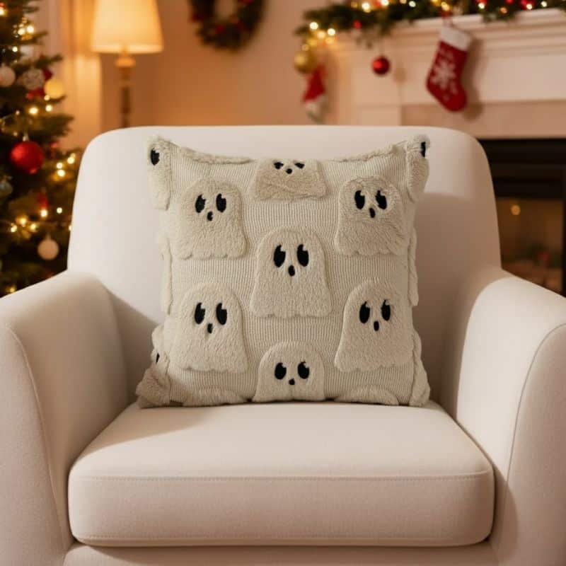 Housse de Coussin Beige À Motif de Fantôme Housse de Coussin Beige À Motif de Fantôme
