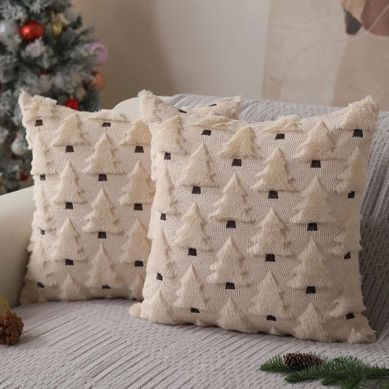 Housse de Coussin Beige À Motif de Sapin Housse de Coussin Beige À Motif de Sapin