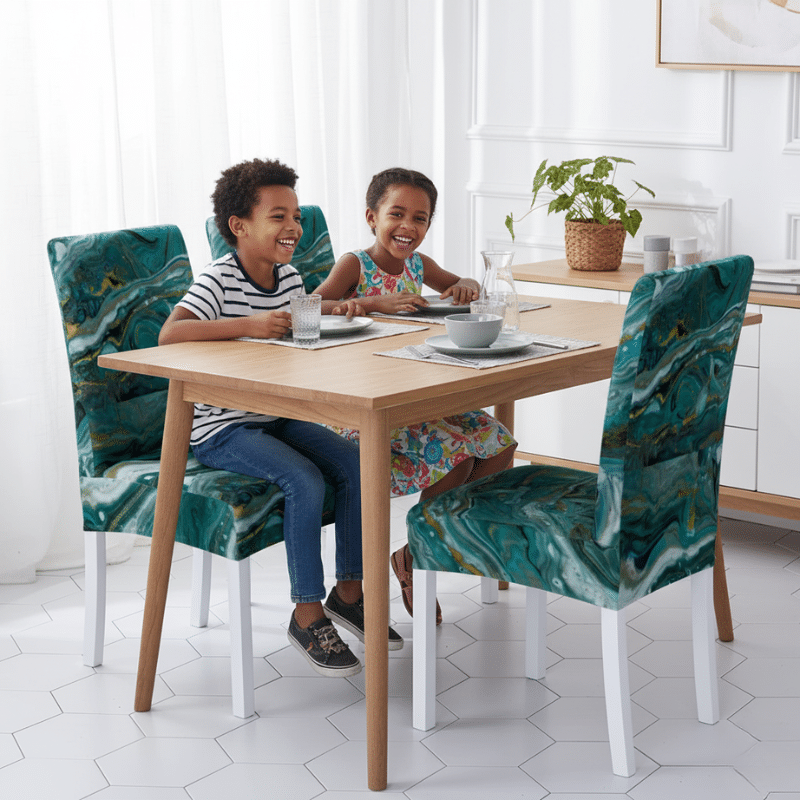 Housse De Chaise À Motif Marbré Vert Sophistiquée Housse De Chaise À Motif Marbré Vert Sophistiquée