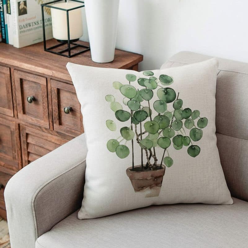 2-426 Housse de Coussin À Motif Plante Minimaliste
