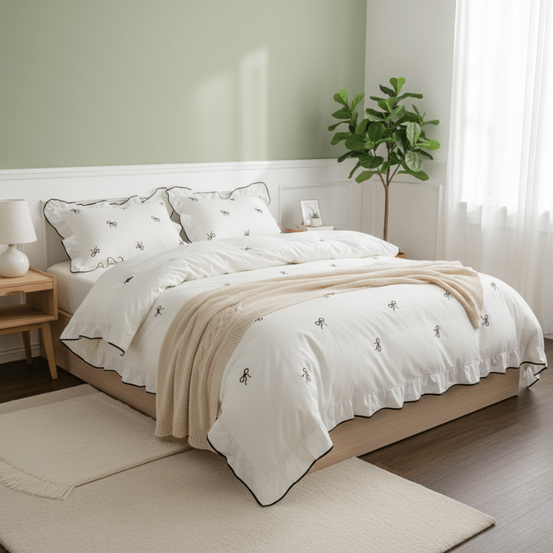 Housse de Couette Nœuds Élégants et Volants Raffinés Housse de Couette Nœuds Élégants et Volants Raffinés