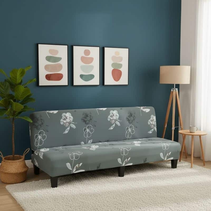 Housse De Canapé Convertible À Motif Floral Gris Housse De Canapé Convertible À Motif Floral Gris