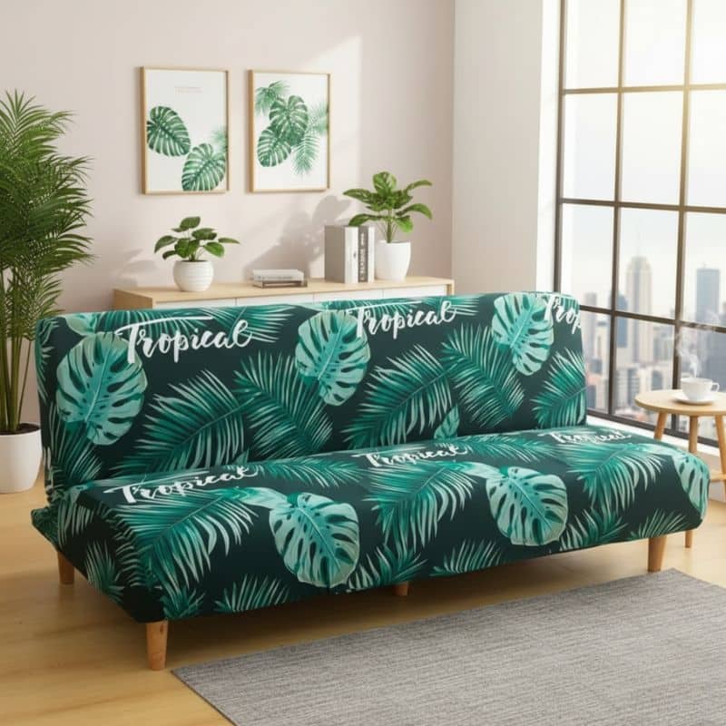 Housse De Canapé Convertible À Motif Tropical Vert Élégante Et Moderne Housse De Canapé Convertible À Motif Tropical Vert Élégante Et Moderne