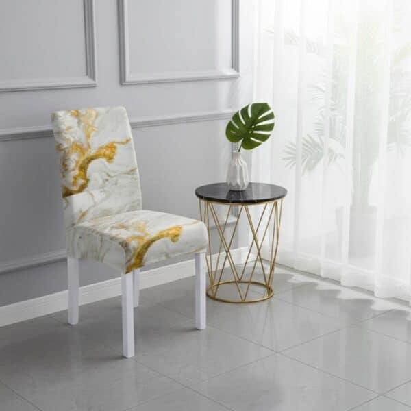 Housse De Chaise À Motif Marbré Blanc Et Doré Élégante