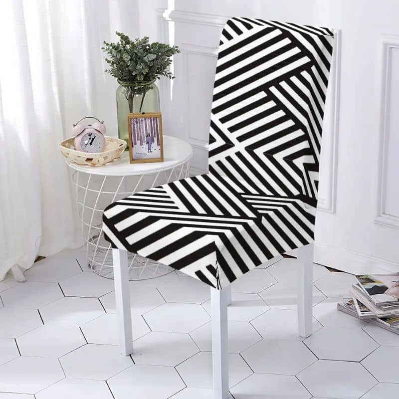 Housse De Chaise À Motif Rayures Croisées Noir Et Blanc Moderne Housse De Chaise À Motif Rayures Croisées Noir Et Blanc Moderne