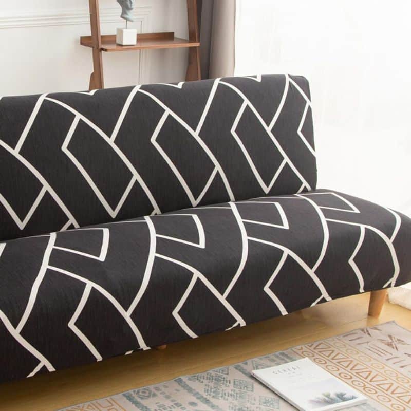 Housse De Canapé Convertible À Motif Linéaire Noir Et Blanc Housse De Canapé Convertible À Motif Linéaire Noir Et Blanc