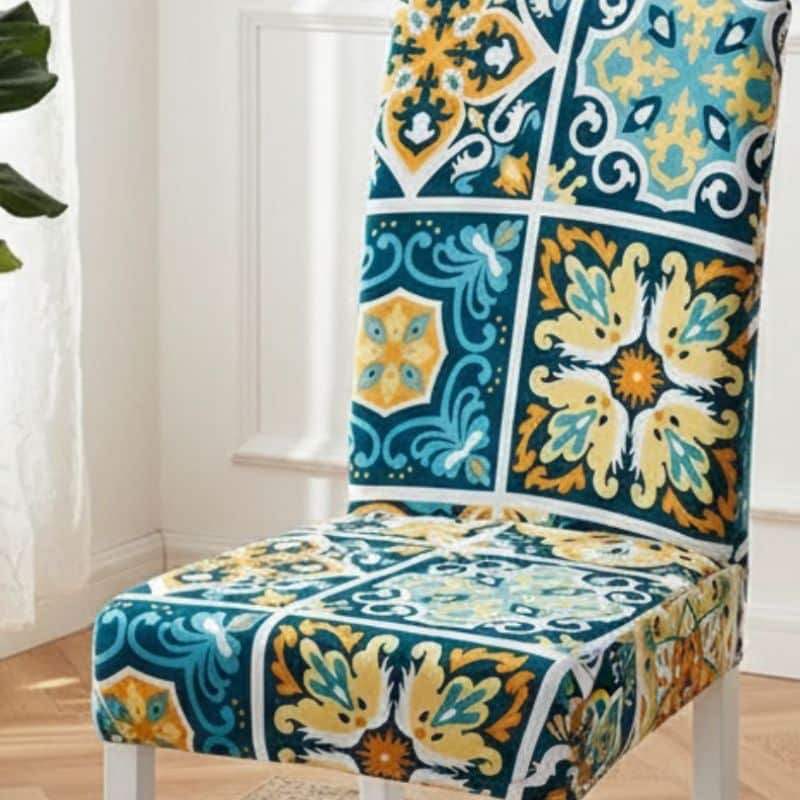 Housse De Chaise Extensible Style Méditerranéen Colorée Housse De Chaise Extensible Style Méditerranéen Colorée