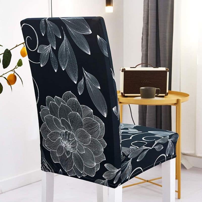 Housse De Chaise Extensible Style Floral Noir Et Blanc Housse De Chaise Extensible Style Floral Noir Et Blanc