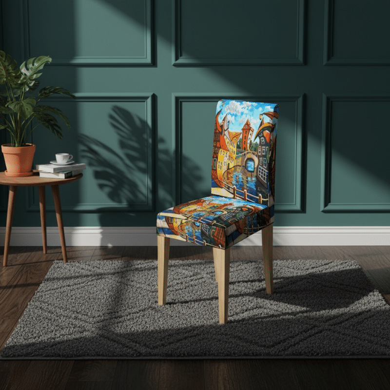 3-20 Housse De Chaise À Motif Peinture De Ville Multicolore Et Tendance