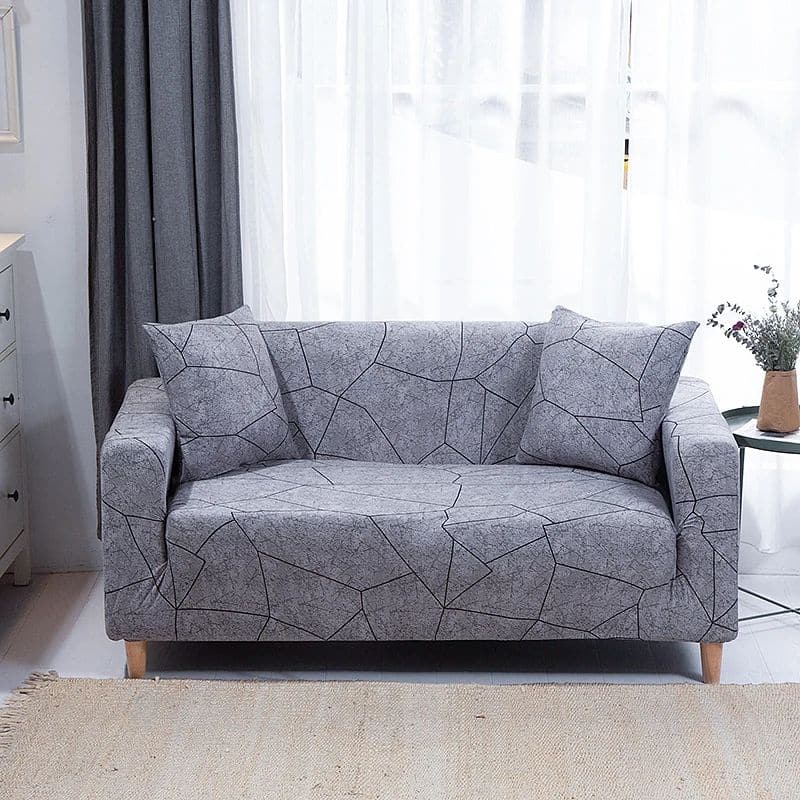 Housse de Canapé 2 Places Extensible à Motif Géométrique Noir et Gris Housse de Canapé 2 Places Extensible à Motif Géométrique Noir et Gris
