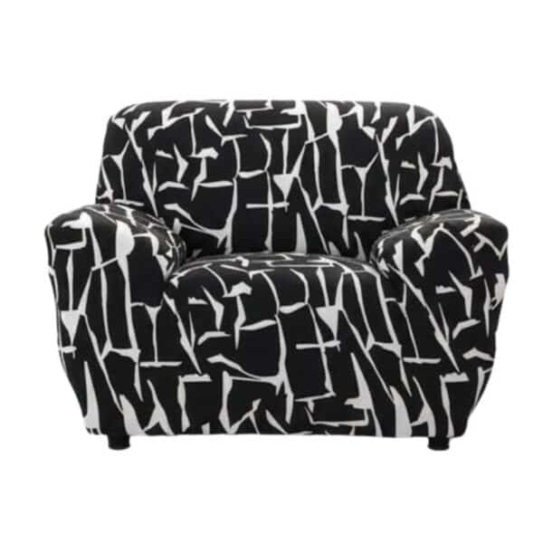 Housse de Fauteuil Extensible À Imprimé Abstrait Noir et Blanc