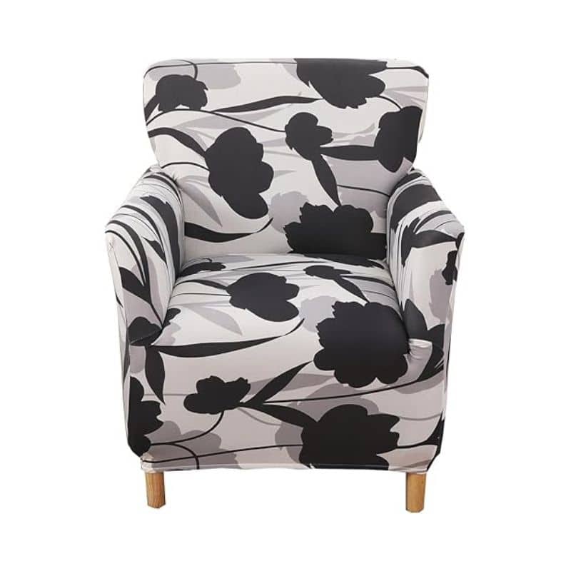 Housse De Fauteuil Bergère Élastique À Motif Floral Noir Housse De Fauteuil Bergère Élastique À Motif Floral Noir