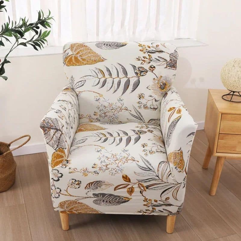 Housse De Fauteuil Bergère Imprimée Fleurs Et Feuilles Housse De Fauteuil Bergère Imprimée Fleurs Et Feuilles