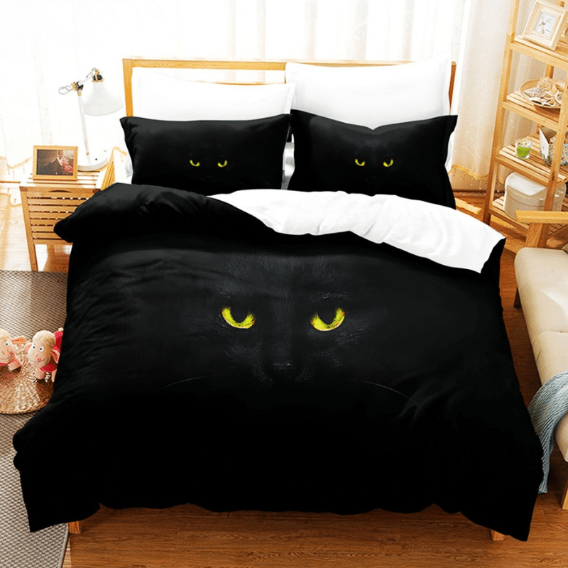 Housse De Couette Style Chat Mystérieux Noir Housse De Couette Style Chat Mystérieux Noir