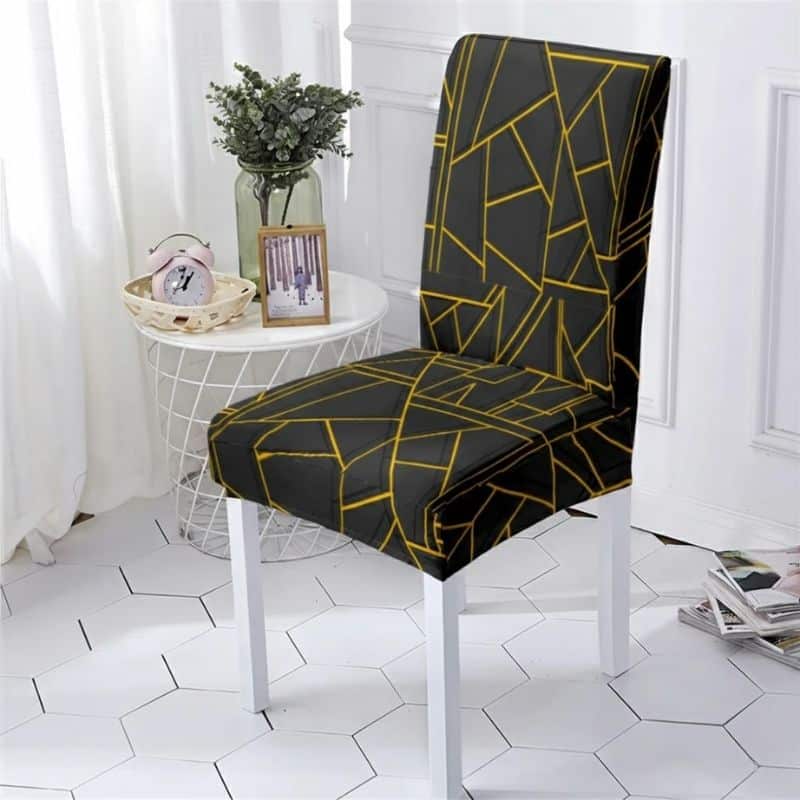 Housse De Chaise À Motif Lignes Dorées Sur Fond Noir Housse De Chaise À Motif Lignes Dorées Sur Fond Noir