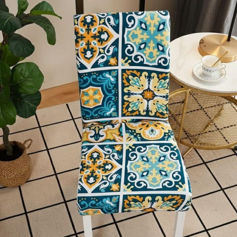 Housse De Chaise Extensible Style Méditerranéen Colorée Housse De Chaise Extensible Style Méditerranéen Colorée