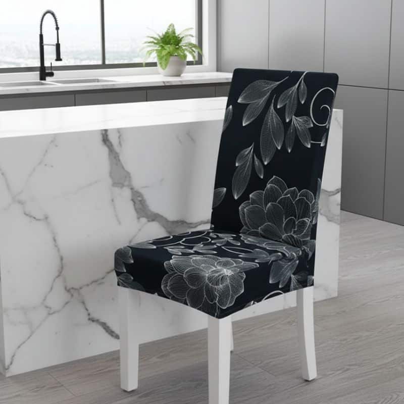 Housse De Chaise Extensible Style Floral Noir Et Blanc Housse De Chaise Extensible Style Floral Noir Et Blanc