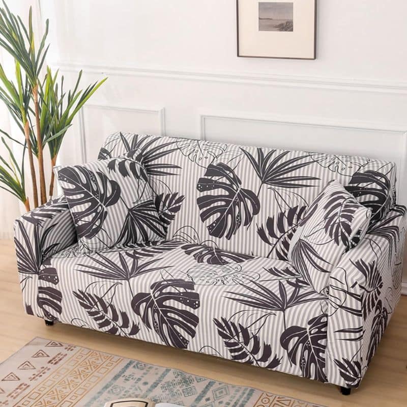Housse de Canapé 2 Places Extensible à Motif Feuillage Tropical Housse de Canapé 2 Places Extensible à Motif Feuillage Tropical