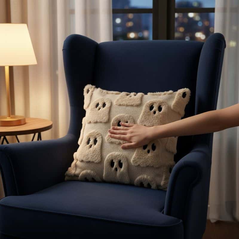 Housse de Coussin Beige À Motif de Fantôme Housse de Coussin Beige À Motif de Fantôme
