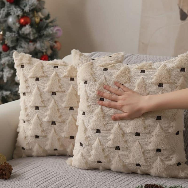Housse de Coussin Beige À Motif de Sapin Housse de Coussin Beige À Motif de Sapin